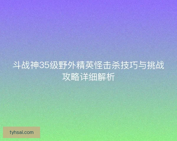 斗战神35级野外精英怪击杀技巧与挑战攻略详细解析